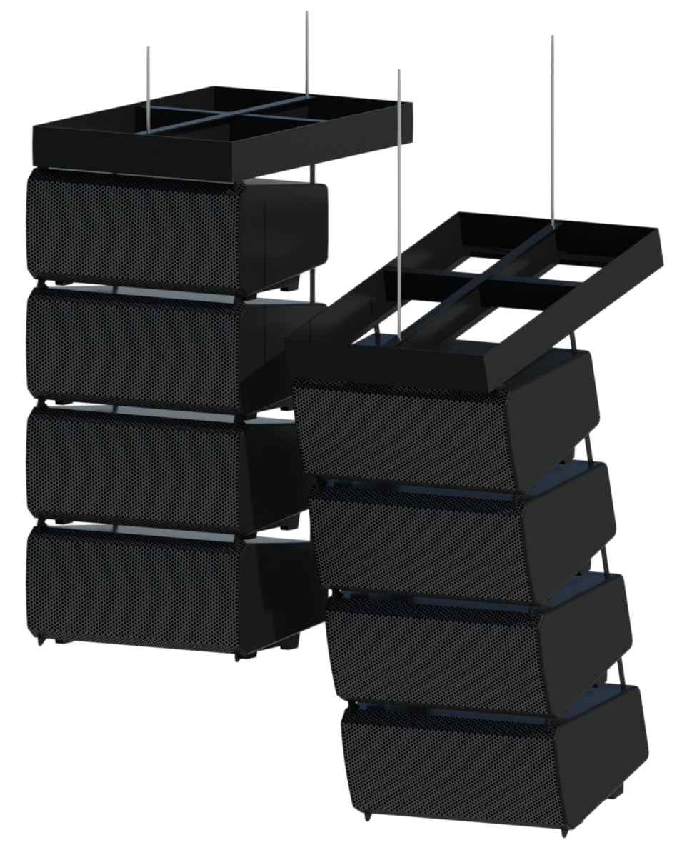 Revit render of PL Series suspended (flown from ceiling) line arrays in 0.5 degrees